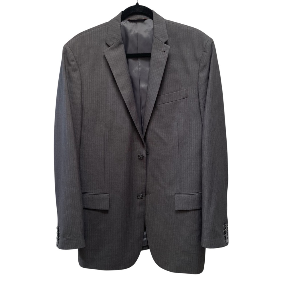 PERRY ELLIS Classic Fit Charcoal Gray Blue Pinstripe Suit 42 Regular 36x30 - Picture 6 of 13